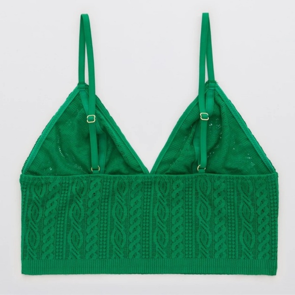 Aerie Green Alpine Cable Lace Longline Bralette Size Medium New with Tag - Picture 4 of 11